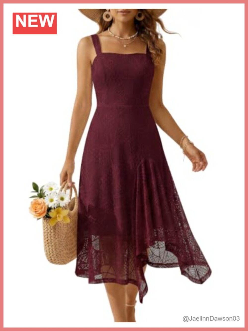 Sleeveless Lace Fit and Flare Midi Dress Asymmetrical Ruffle Hem Side Slit Boho